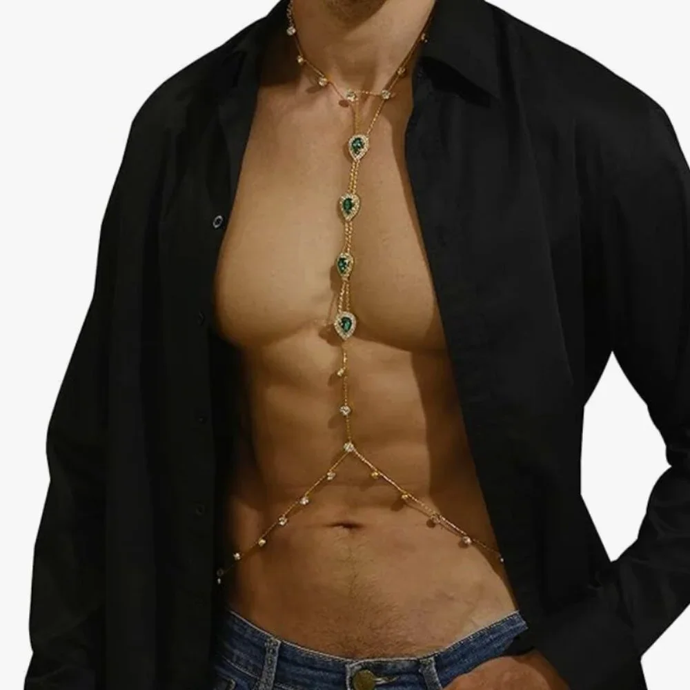 Rhinestone Harness Body Chain for Men